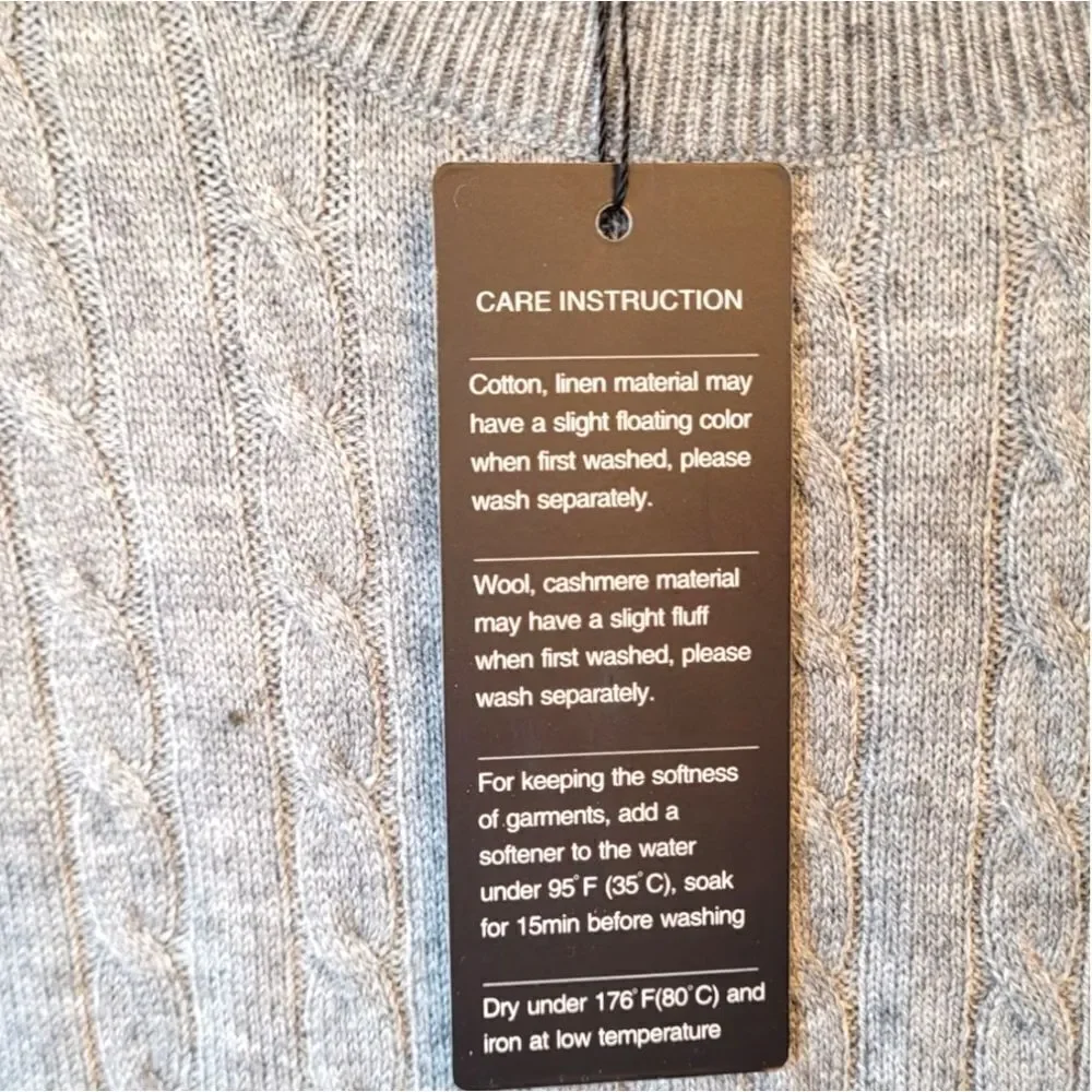 Kallspin Men's Light Grey Cable Knitnwool Blend Sweater LT NWT